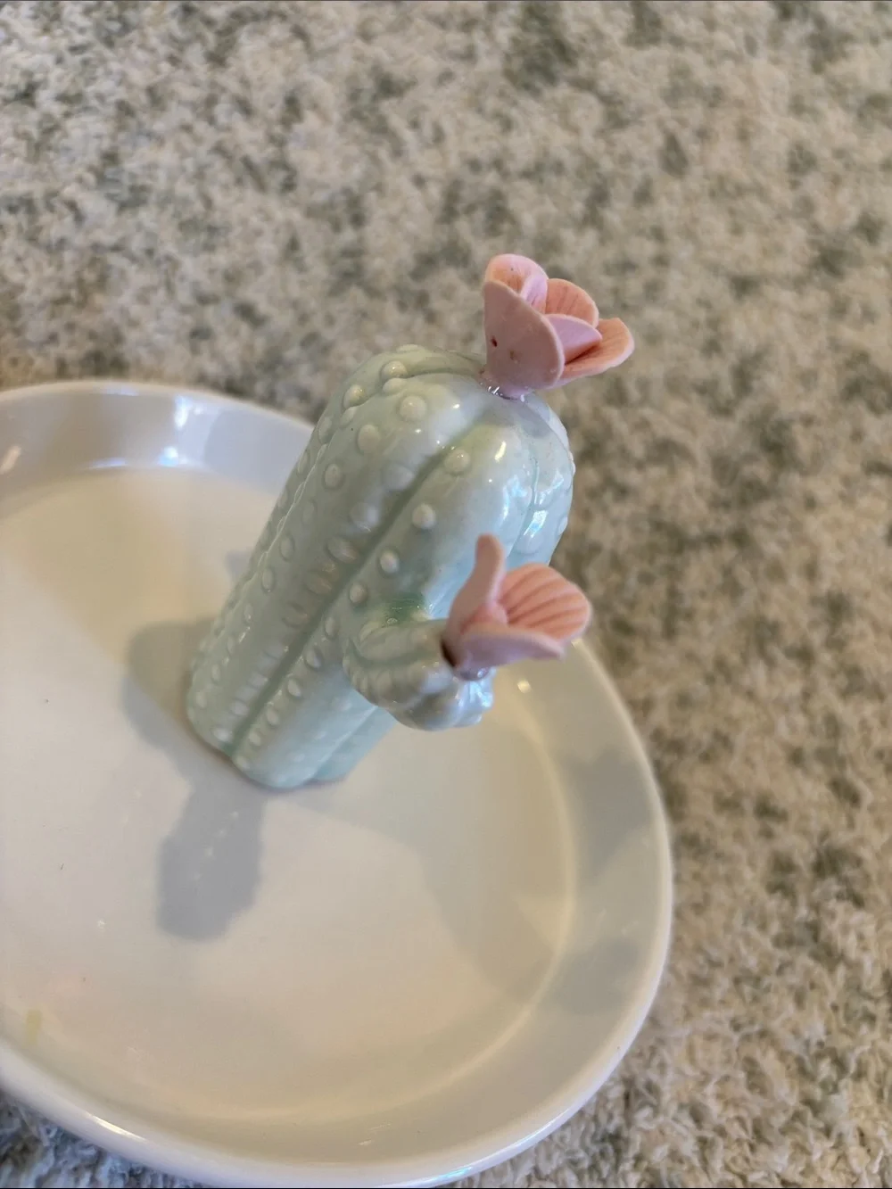 Pretty Mint Cactus Pink Flowers Ceramic Trinket Jewelry Dish NWT 5.5”